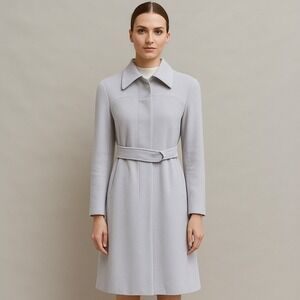 Moda International Long Belted Wool Blend Coat Gray Size 12 Tall Vintage Classic